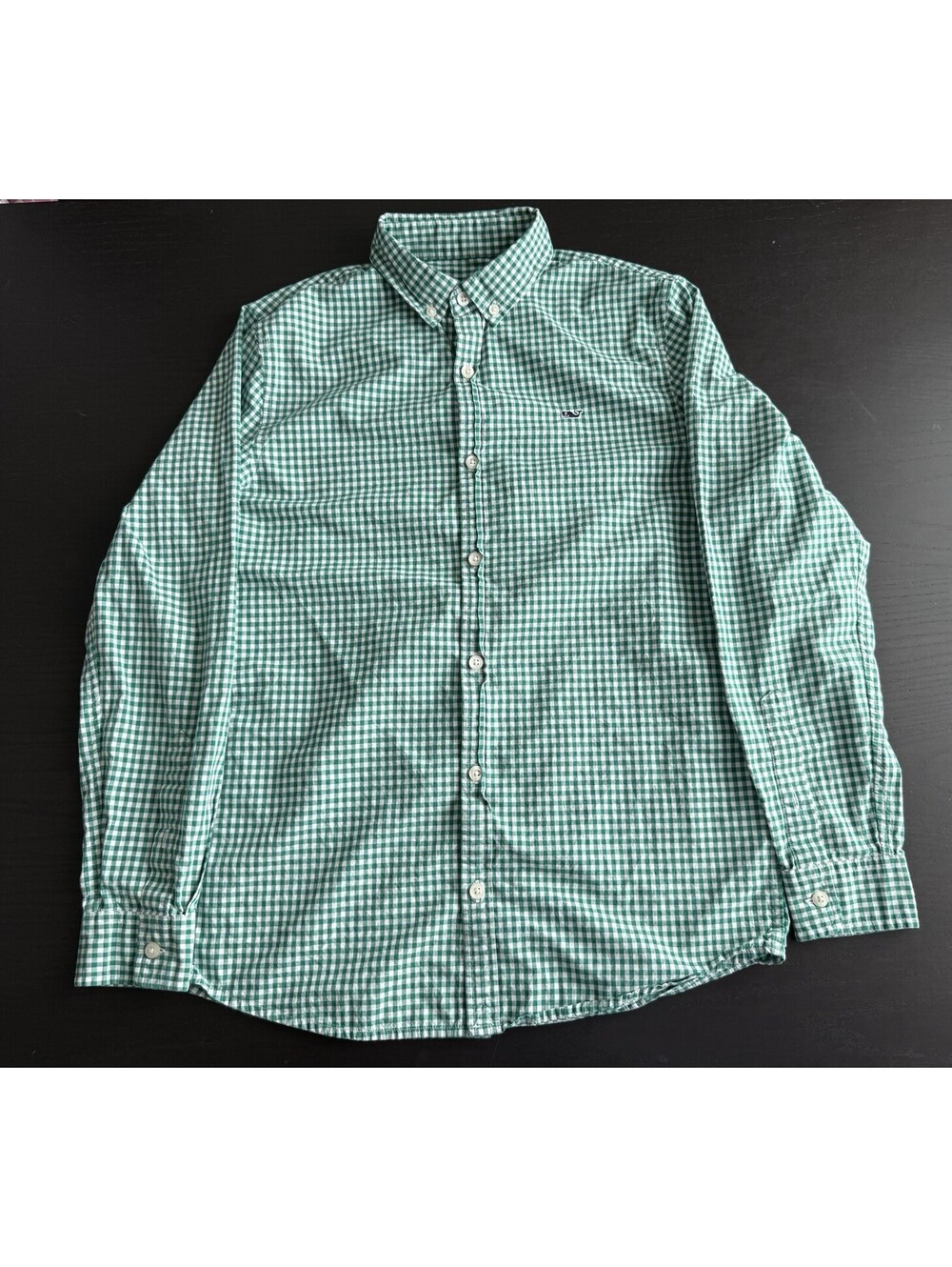 Vineyard Vines Boys Large Green Gingham Button Down Shirt Arawak Whale